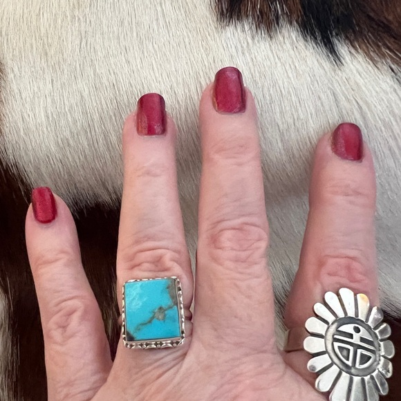 ❤️ Natural Kingman Turquoise  Statement Navajo Western Sterling Ring Size 6.5 - Picture 4 of 15